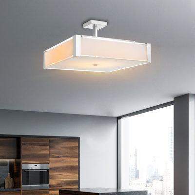 5 Light 21in Chrome Square Chandelier with Frosted Glass Shade for Modern Dining Room, Living Rooms, or Entryway Lighting