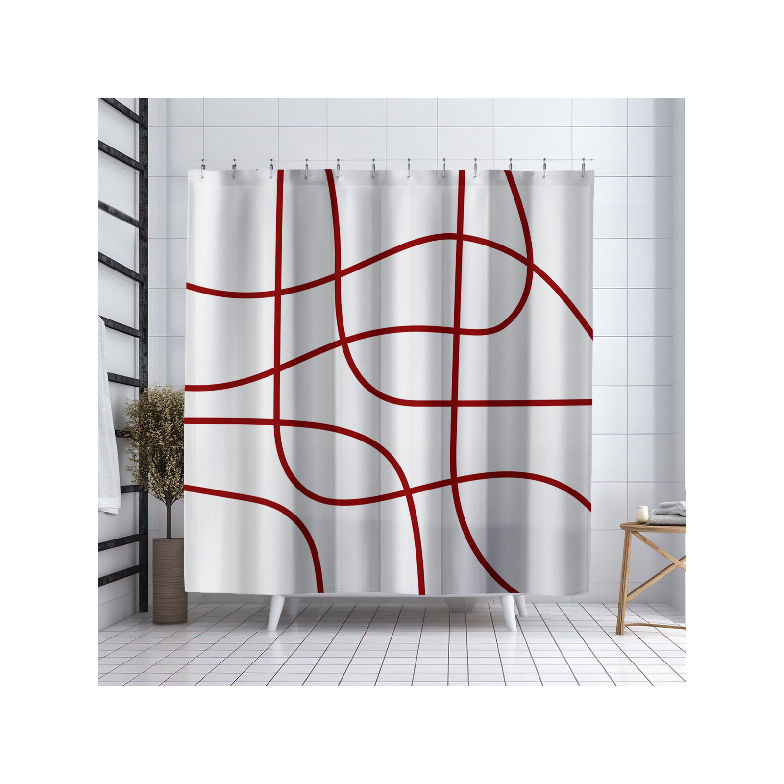 Coco Polyester Shower Curtain, Red