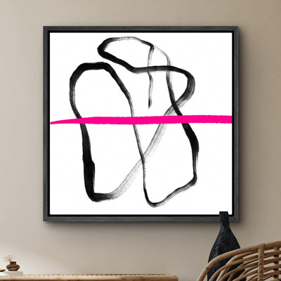 Pink Stripe Black Paint Stroke Ribbon Abstract Shapes Modern Art Decorative Contemporary Minimal