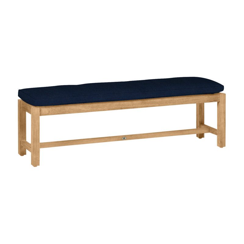 Banc sans dossier Club Teak - Teck naturel, Pas de soudure, Velours indigo, Teck naturel