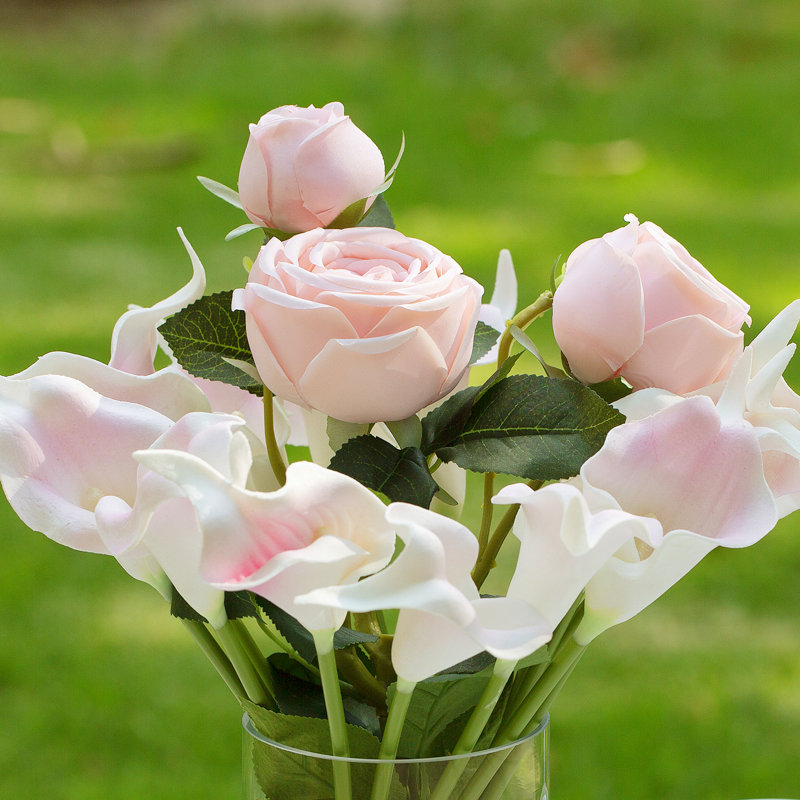 Centre de table Real Touch Lilies Roses, Rose