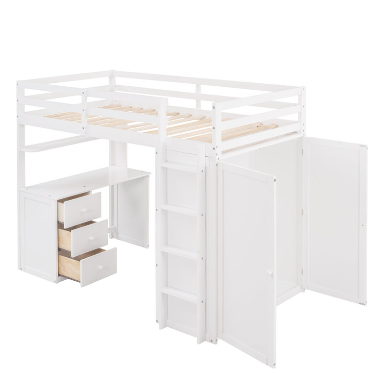 Falishia Kids Full,Twin Loft Bed with Drawers, Twin, White