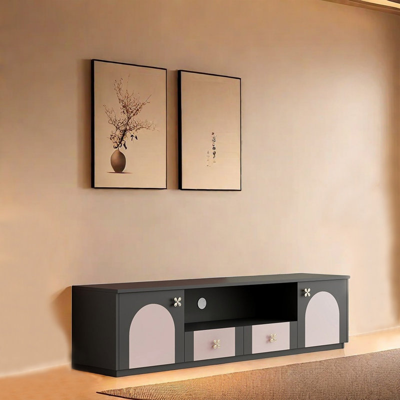 Meuble télé de salon de style italien, Noir / Rose, 86.61"