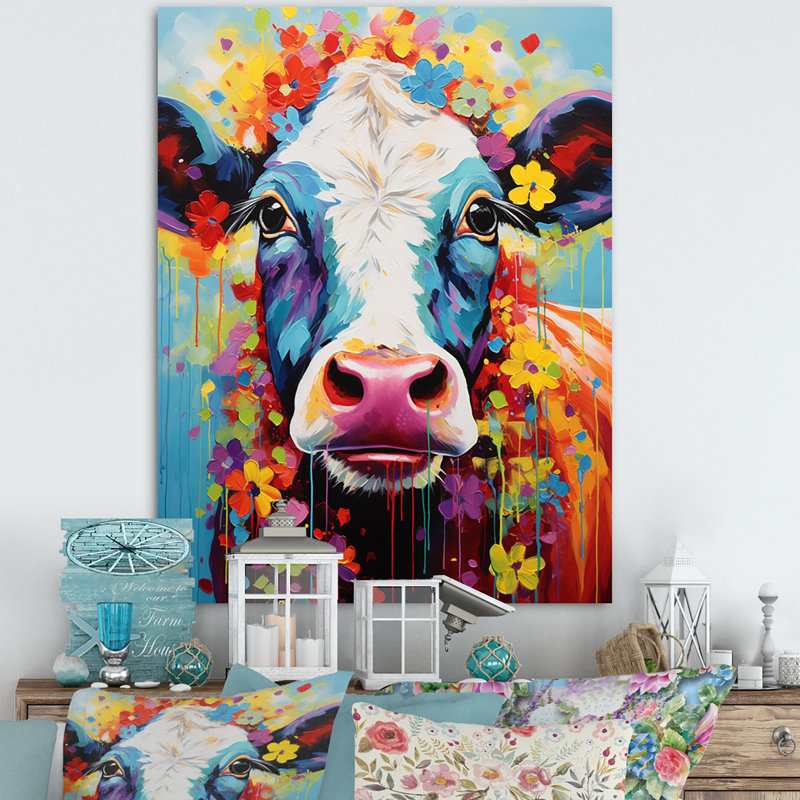 «Cow Whimsy» - Décoration murale encadrée, H 44 po x l 34 po x P 1,5 po, Toile tendue