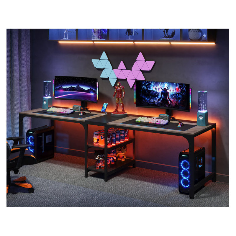 Zina 90.55'' W Rectangle Double Computer Desk, Black/Gray
