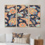 «Orange and Blue Paisley Flowers I», reproduction de cadre flottant 3 pièces sur toile
