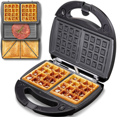 Machine à sandwich - Gaufrier 3-en-1, grille-pain et gril électrique avec plaque de revêtement antiadhésive, facile à nettoyer et chauffage rapide
