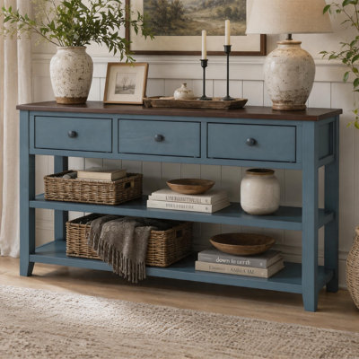 Cabras Console Table with Two Open Shelves, storage credenza, sideboards and buffets