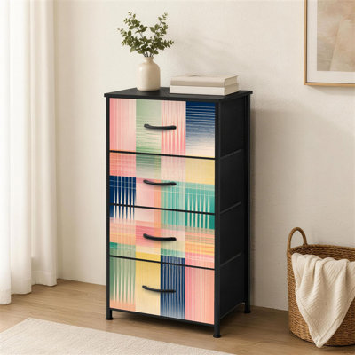 Commode à 4 tiroirs pour chambre à coucher à motif géométrique abstrait à dégradé de couleurs à motifs verticaux