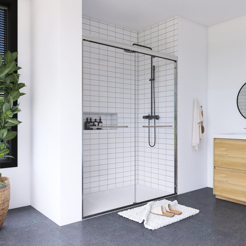 60 In. W X 72 In. H Double Sliding Semi-Frameless Shower Door, Brushed Nickel