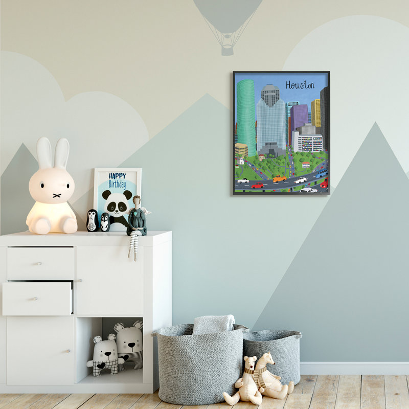 Houston, Texas, ville, architecture, autoroute, voitures, H 30 po x l 24 po, Giclée encadrée noir minuit