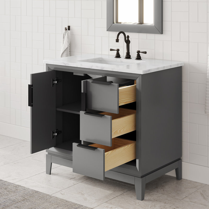 Brooklane 36'' Single Bathroom Vanity with Marble Top, Cashmere Gray