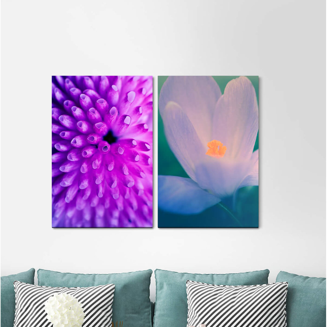 2-tlg. Leinwandbilder-Set - Fotografie „Coral Blossom Violet Calming Soft Delicate”