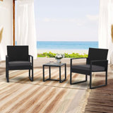 Ebern Designs 3 Pieces Patio Bistro Set, Wicker Outdoor Furniture Set ...