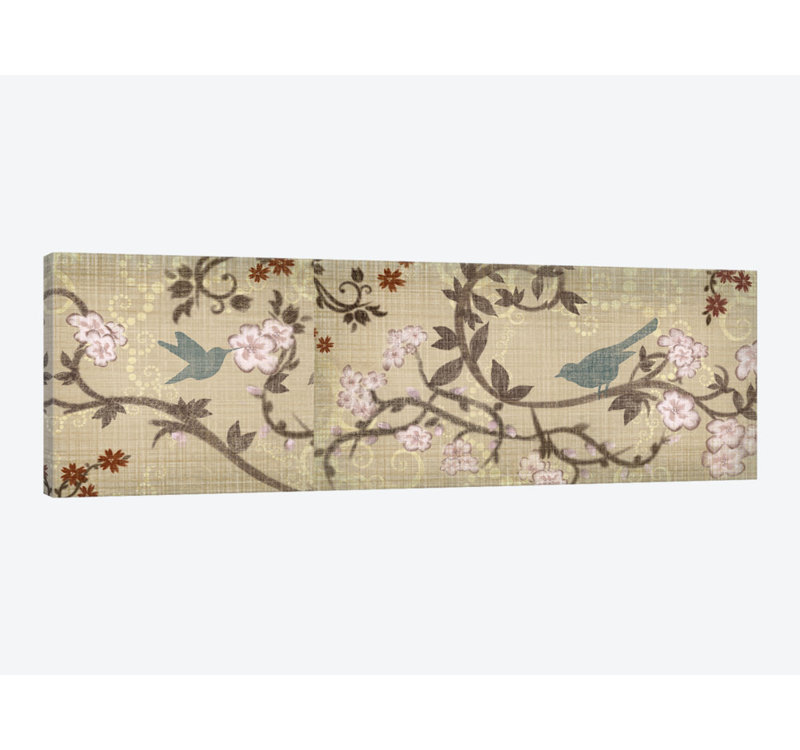 'songbird triptych' impression d'art graphique sur toile enveloppée, H 12 po x l 36 po x P 1,5 po