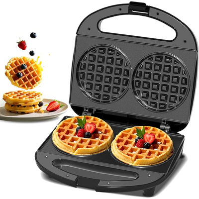 Mini gaufrier OSTBA 750 W, double gaufrier belge de 4 pouces, plaques antiadhésives, appareil de petit-déjeuner compact, facile à nettoyer, parfait pour le petit-déjeuner des enfants et de la famille