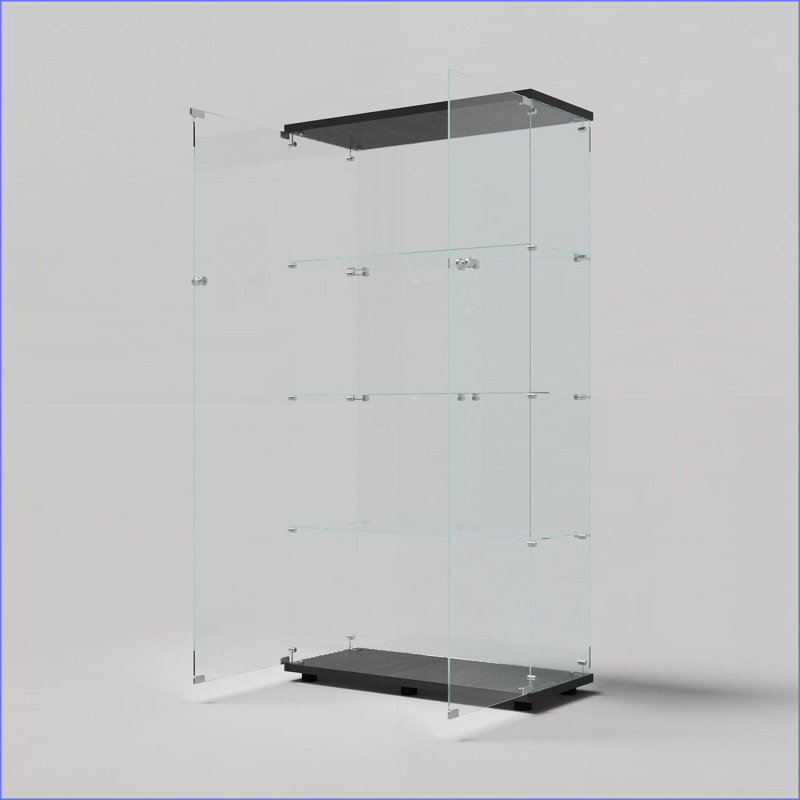 Cabinets Tempered Glass Display Cabinet with LED Lights, Door Locks | 64.7"H x 30.9"L x 13.6"W Black | Particle Board,Tempered Glass | Living Room