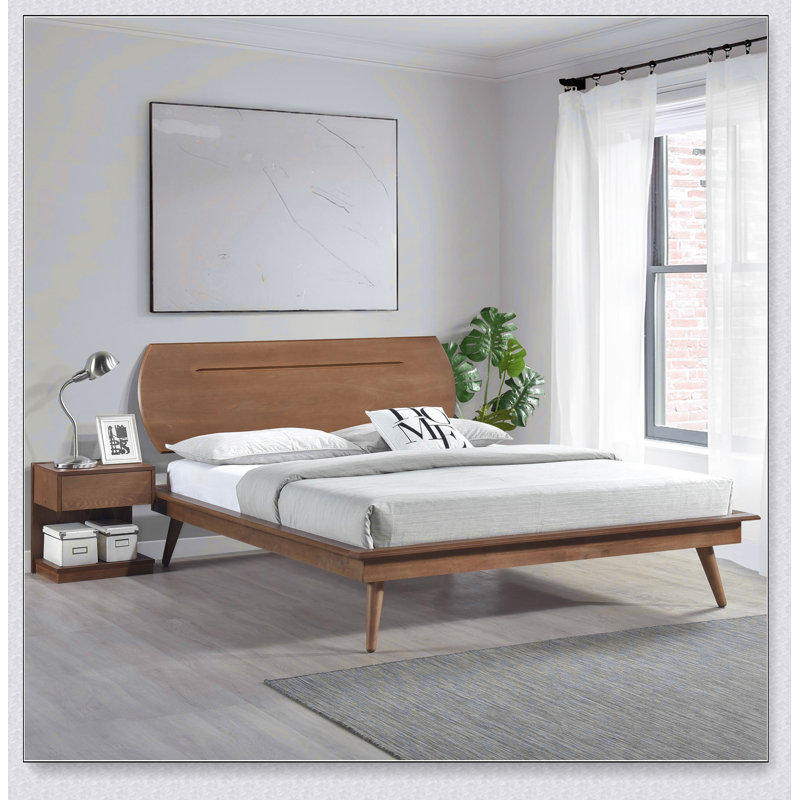 Lit plateforme en bois de style campagnard décontracté avec tête de lit ovale 1 pièce, Double