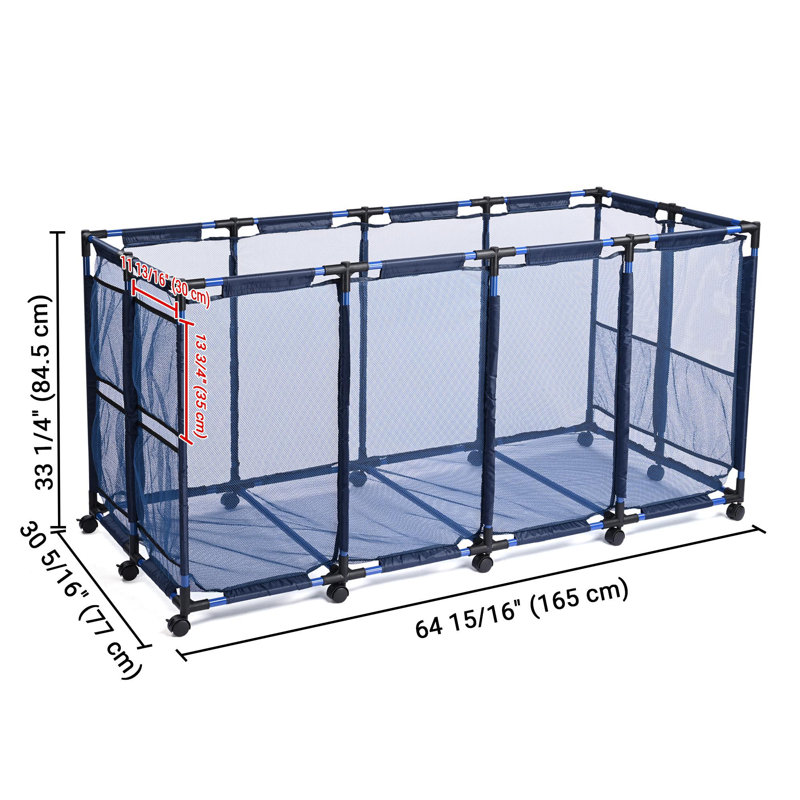  Bac de rangement flottant pour jouets de piscine en métal avec roues latérales, Bleu