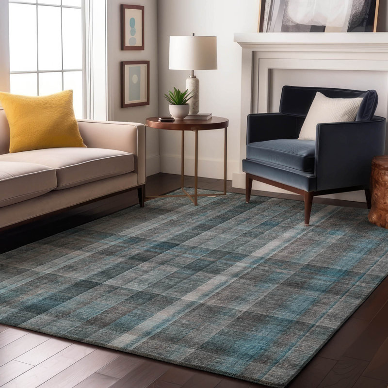 Tapis bleu sarcelle de qualité supérieure lavable à la machine Cerrito AMF534, Rectangle 10 pi x 14 pi
