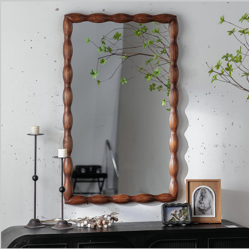 Miroir Mid-Century moderne avec cadre en bois massif, miroir mural