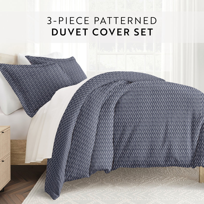 Duvet Cover Set Home Diamond Pattern, Full/ Queen Duvet + 2 Shams, Navy