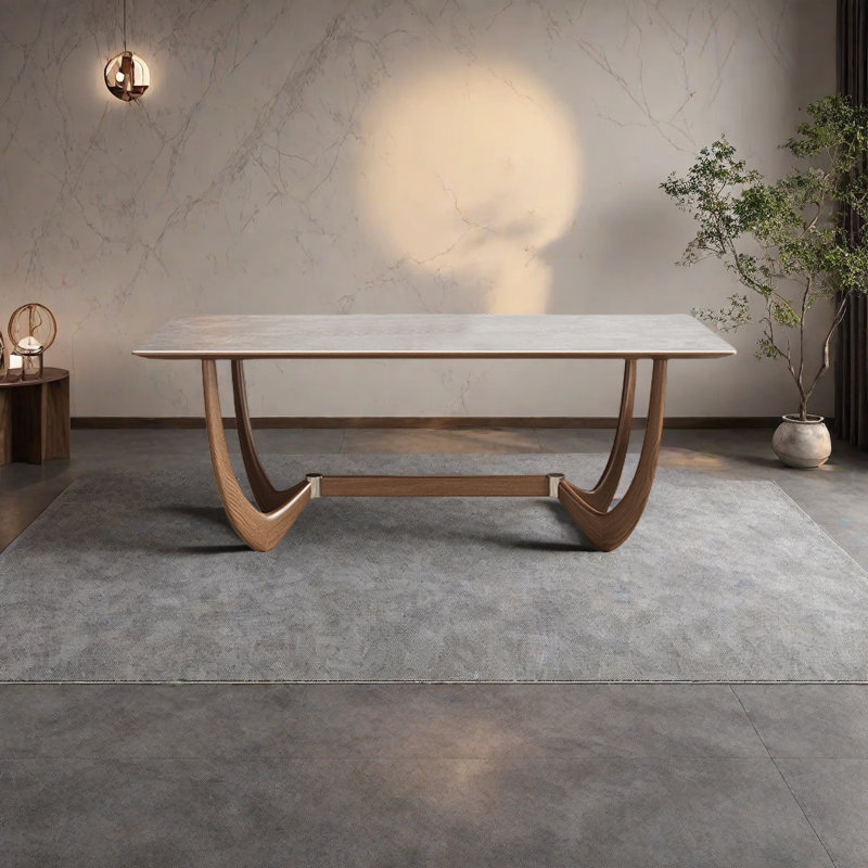 Table de salle à manger en pierre avec structure en bois massif, H 29,5 po x L 55,1 po x l 31,4 po