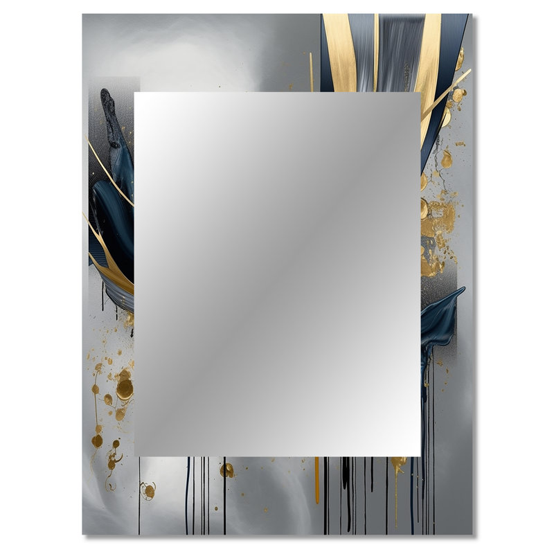 Shapes And Lines Abstract Marble V - Marble Mirror, Gold Unique Wall Mirror, Printed Metal Art, 40" x 30"