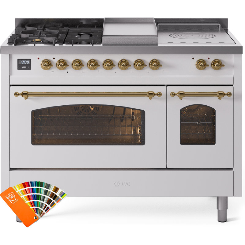 ILVE Nostalgie II 48 Dual Fuel Range, Liquid Propane, RAL Color/Brass