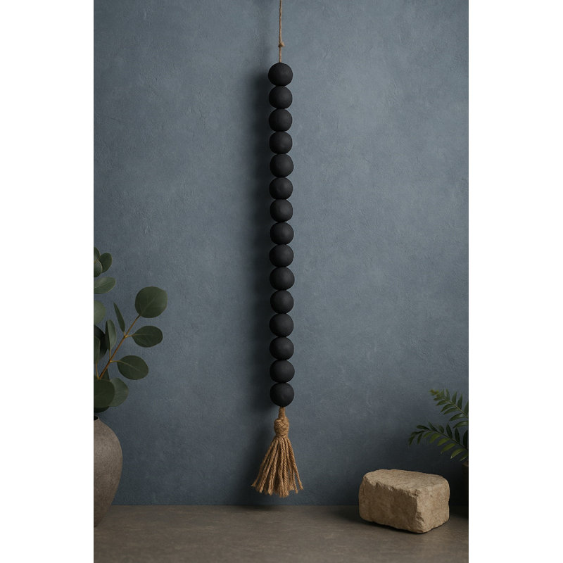 Paper Mache Beads w/Tassel  White Dia 1.2”, Black