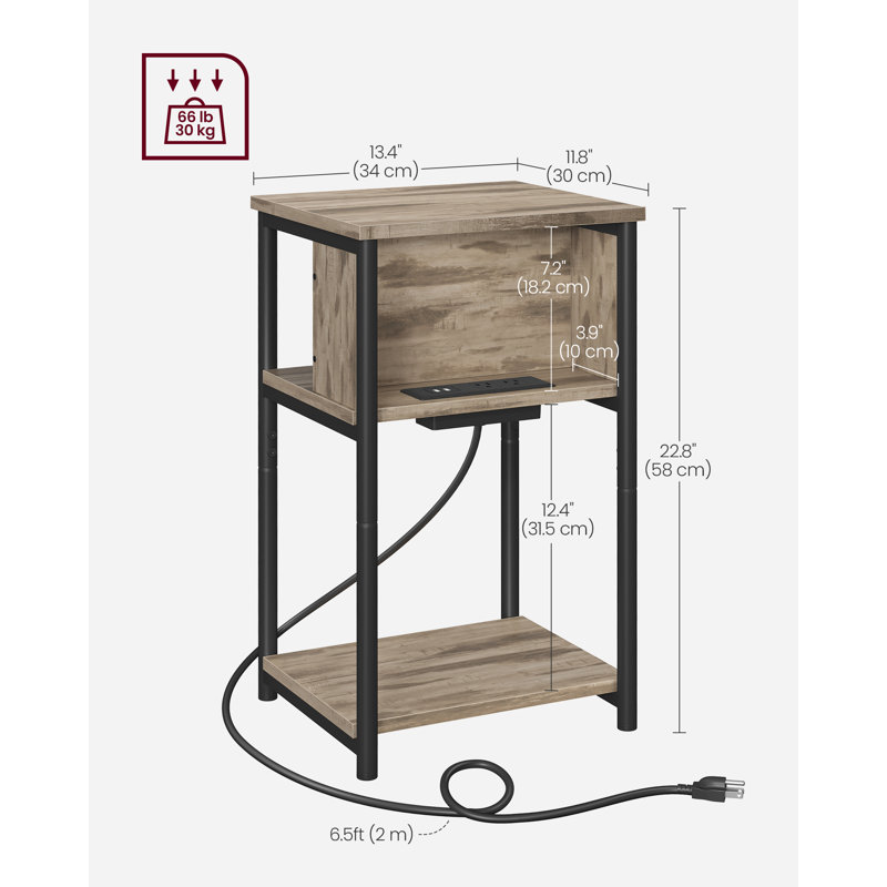 Side Table With Charging Station, Camel Brown