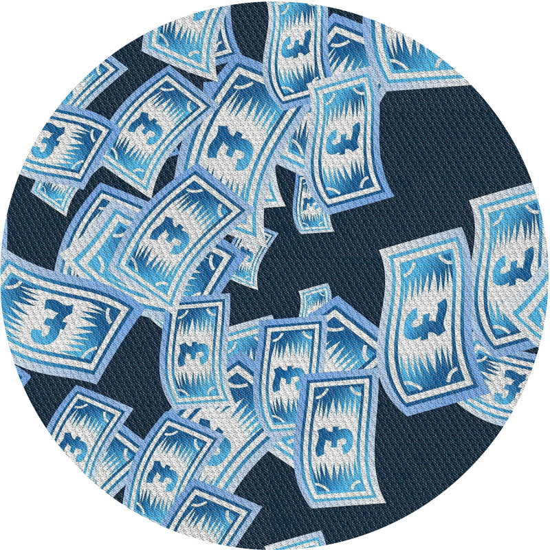 Tapis bleu / blanc Aragon, Rond 3 pi