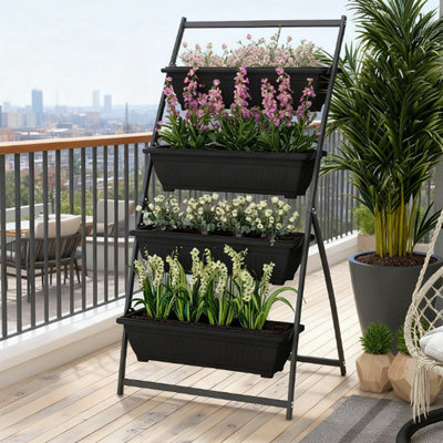 Jardinière surélevée à niveaux pour jusqu'à quatre plantes, conception ergonomique et auto-vidange pour une utilisation intérieure ou extérieure