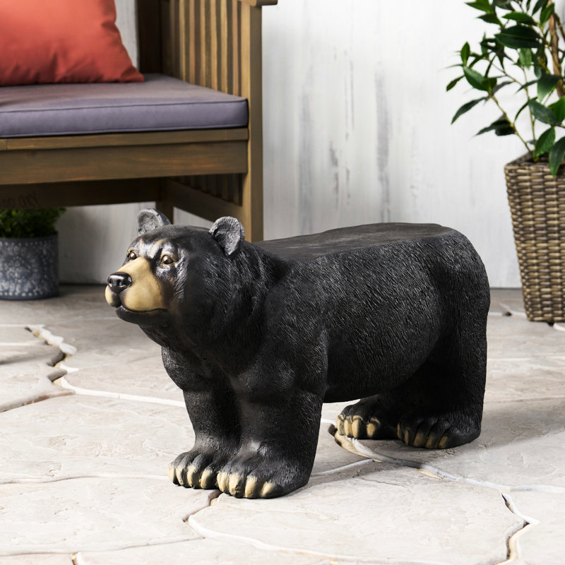 Banc d'ours en béton léger pour l'extérieur, noir mat - sans assemblage, l 32,59 po x P 11,36 po H 16,17 po avec motif