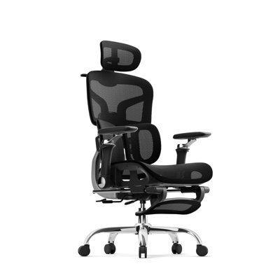 Fauteuil de bureau ergonomique avec dossier réglable à 5 niveaux Support lombaire adaptatif Appui-tête réglable 3D Accoudoirs 6D Coussin en filet respirant avec repose-pieds rétractable