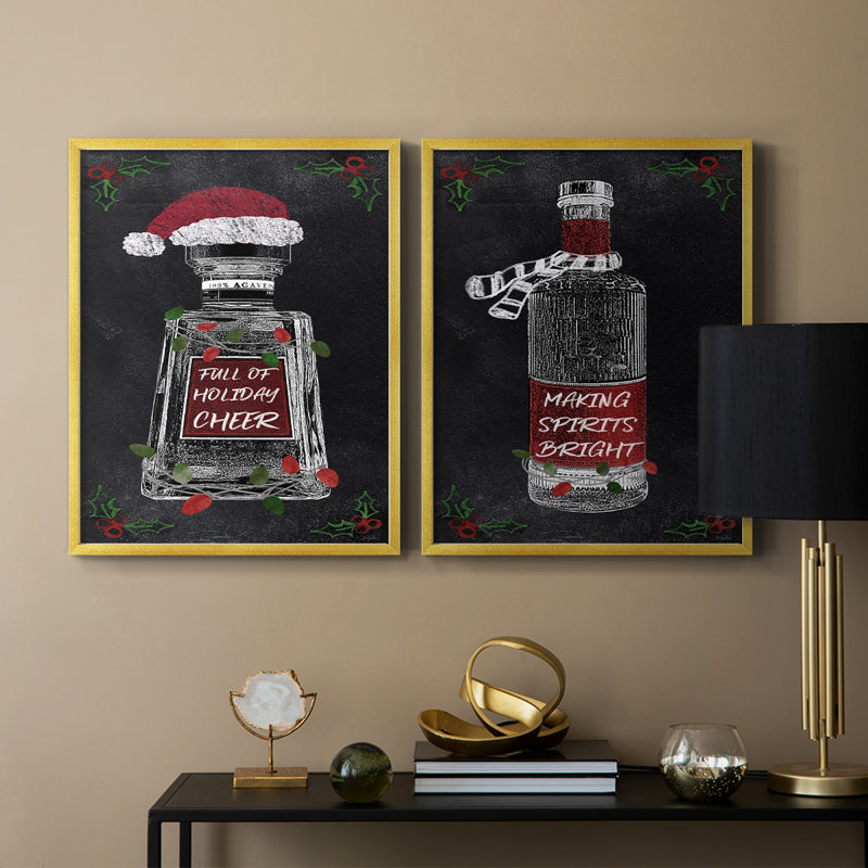«Holiday Spirits I», reproduction encadrée de qualité supérieure - prête à être accrochée - aucun clou requis - aucun clou requis