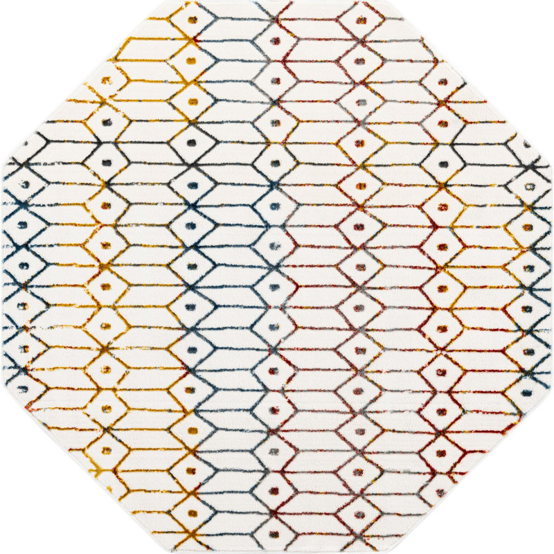 Tapis intérieur rectangulaire en polyester tissé à la machine à motif abstrait Eshin, Octogone 5 pi 3 po