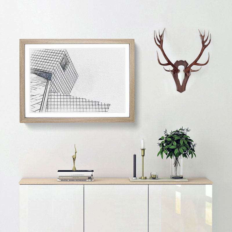 Architecture Sketch Vol.29 in Abstract - Picture Frame Drawing Print, 48cm H x 65cm W x 2cm D, Oak Framed