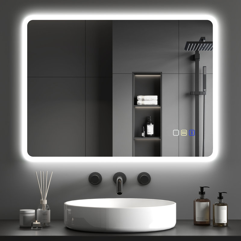 HOMCOM Backlit Illuminated Bathroom Mirror LED, Horizontal, 60 cm H x 80 cm W
