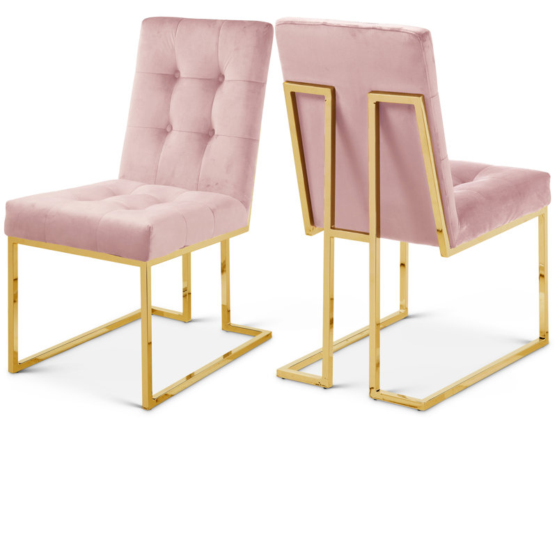 Chaise d'appoint en velours capitonné Chakevia, Or, Velours rose