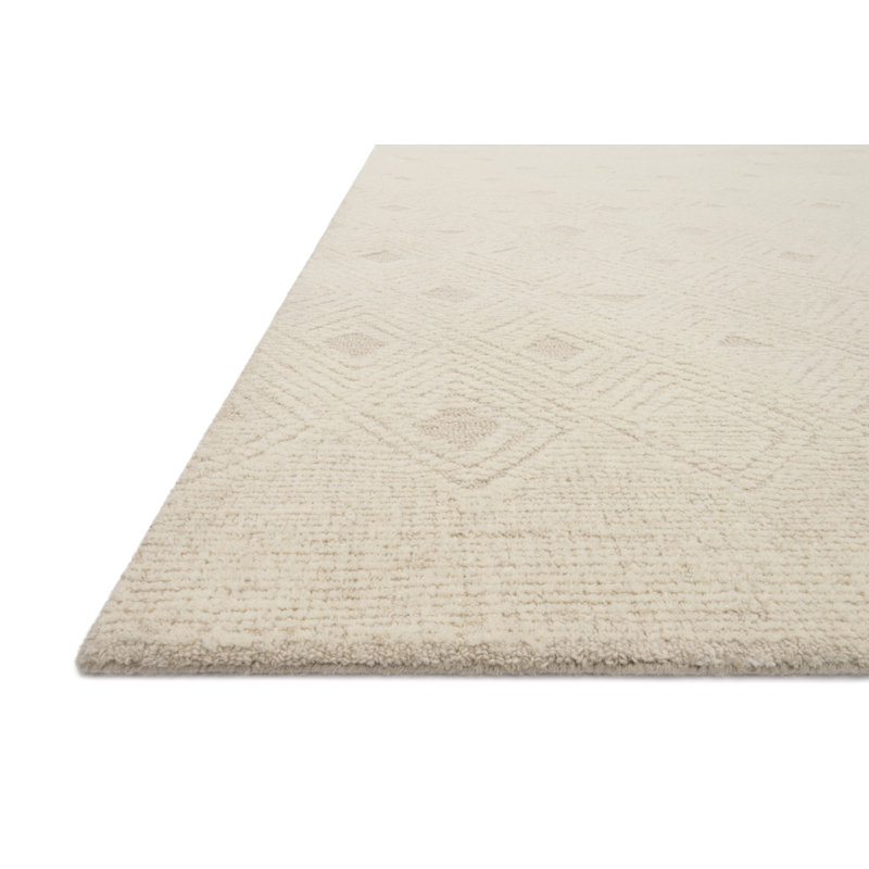 Hand-Tufted Transitional Cream Ivory Wool Rectangular Rug 7'9" x 9'9"