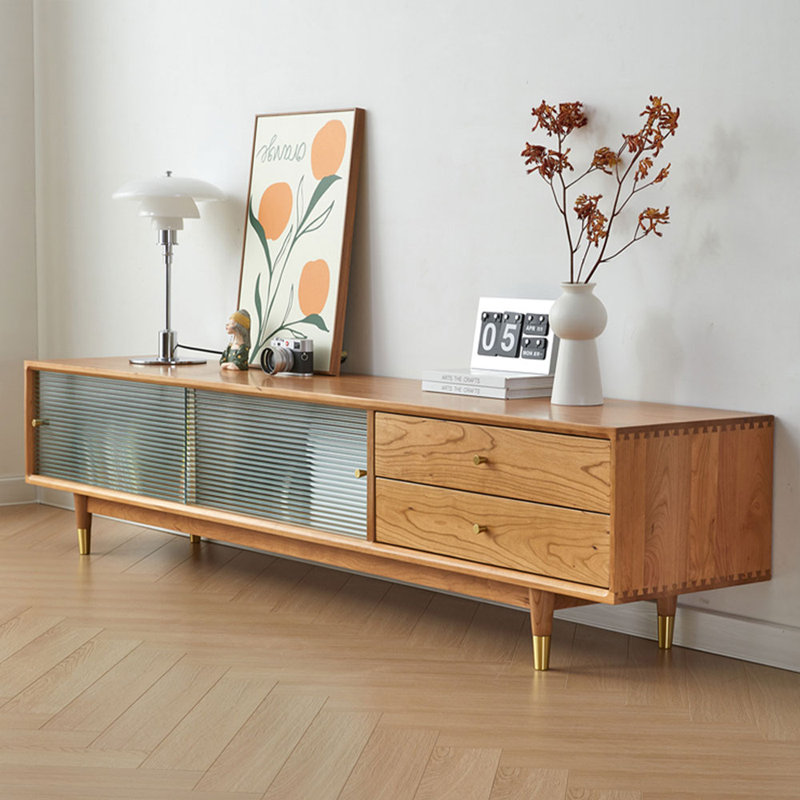70.87" Burlywood Solid Wood+Glass TVStands, Cherry, 94"49