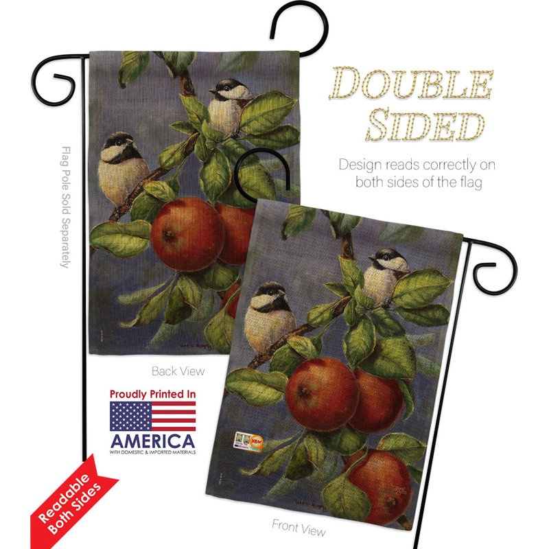 Drapeau de jardin décoratif à motif de toile de jute 1,5 x 1,1 pi Chickadees and Apples Friends Birds Impressions