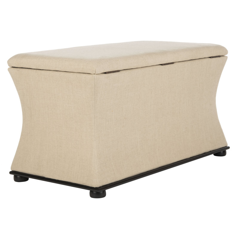 Beige Linen Transitional Storage Bench with Black Legs