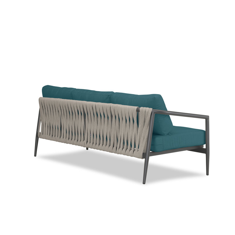 Delaine 83.25'' Wide Powder Coated Aluminum Patio Sofa with Cushions, Cast Lagoon Sunbrella® Plainweave, Slate