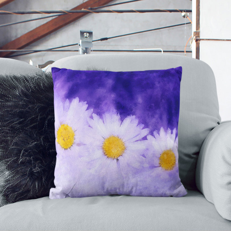 Three White Daisies Scatter Cushion with Filling, White, 40cm H x 40cm W x 15cm D