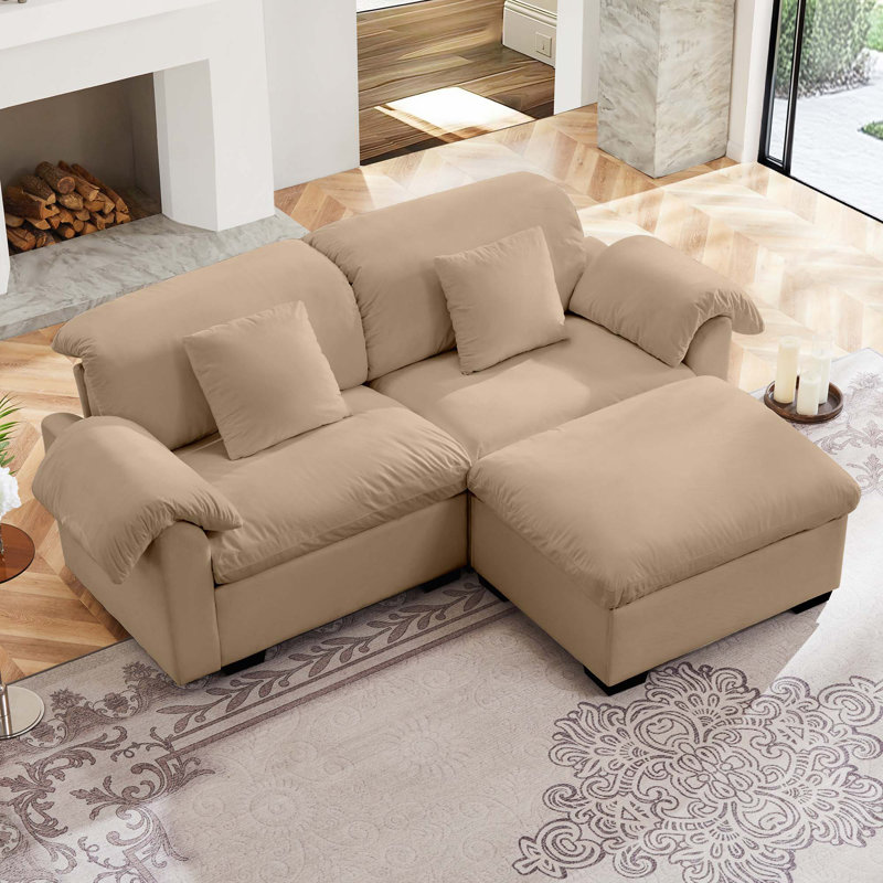 Modular Sectional Sofa with Storage Reversible Ottoman, Tan