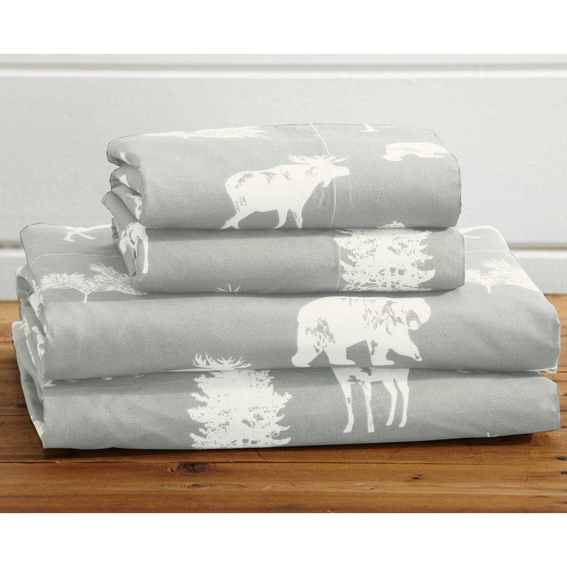 Full Light Grey Forest Animal Microfiber Sheet Set