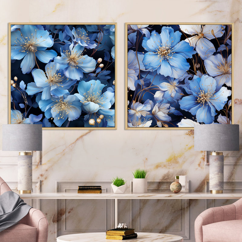 Earnhardt - Ensemble de 2 collages floraux carrés, Cadre flottant brun, H 36 po x l 73 po