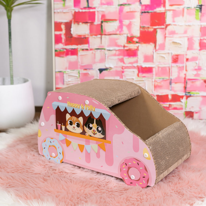 Cardboard Cat Scratcher, Donut Car Design, Cat House Cardboard with Scratching Pad for Indoor Cats